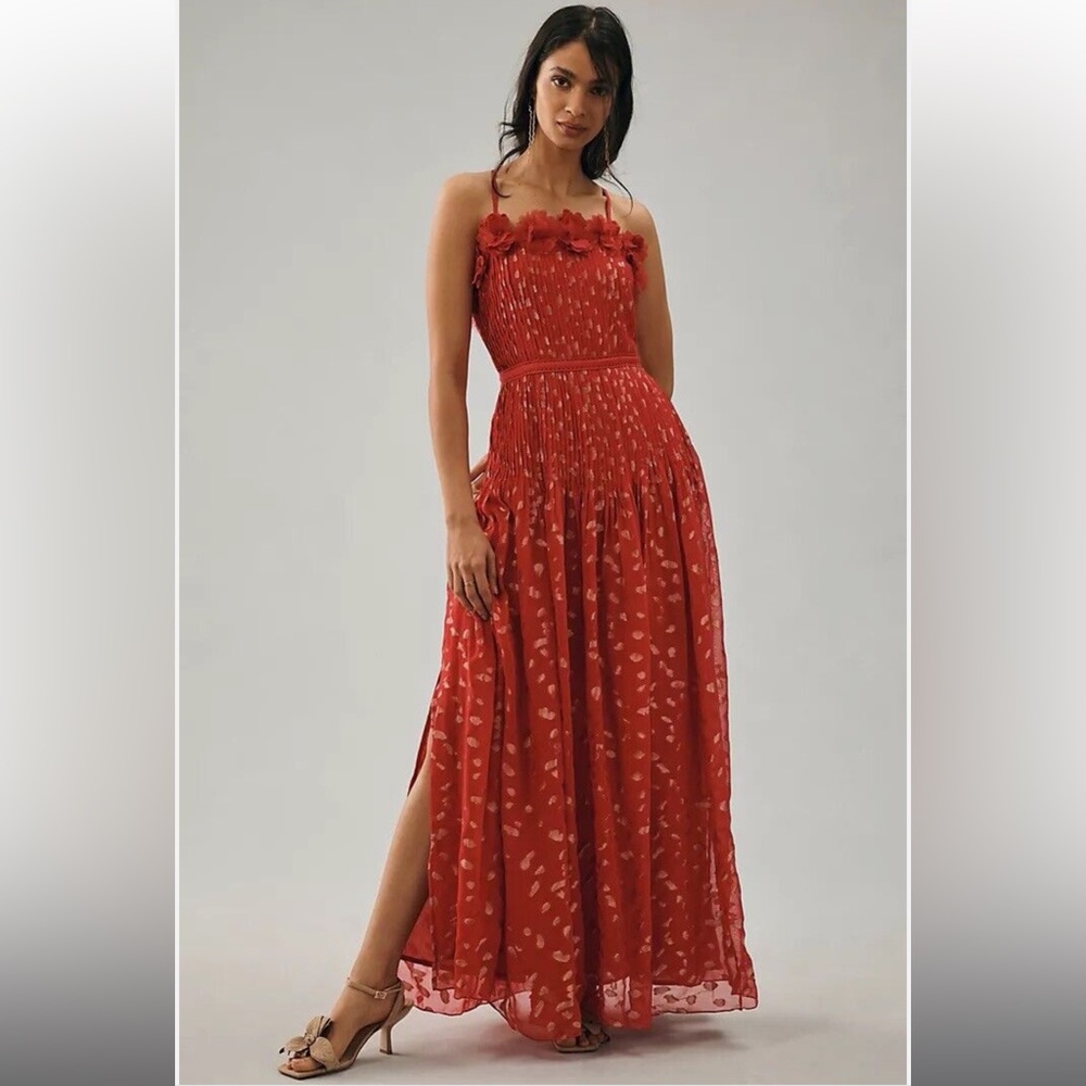 Anthropologie Red Floral Maxi Dress